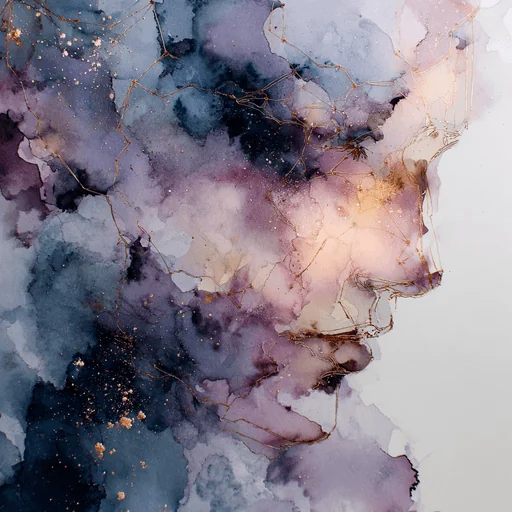 Абстрактный акварельный профиль с розово-золотыми созвездиями