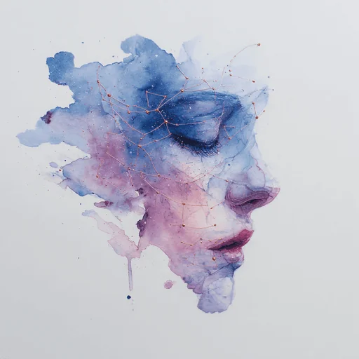 Абстрактный акварельный профиль с розово-золотыми созвездиями