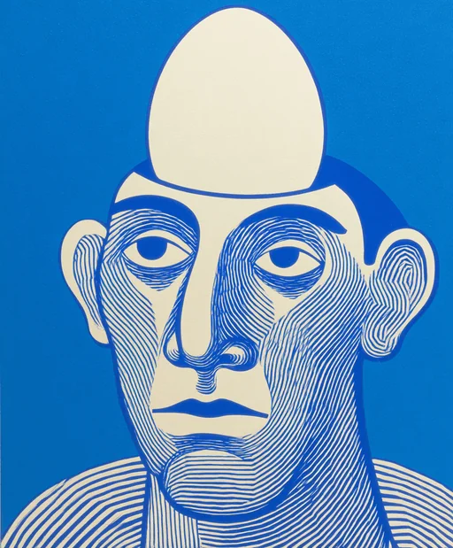 Артист на улице, балансирующий с мячом и яйцом синей тушью