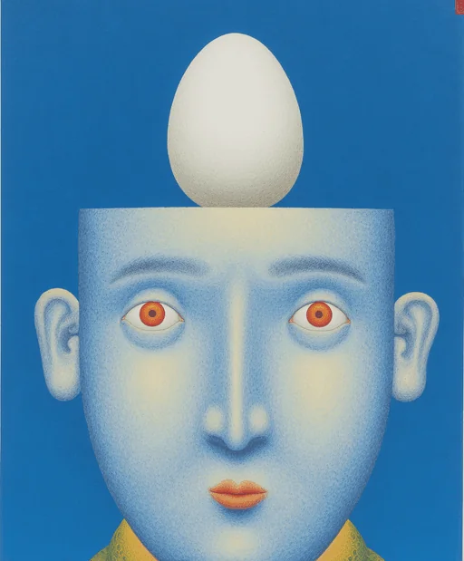 Артист на улице, балансирующий с мячом и яйцом синей тушью