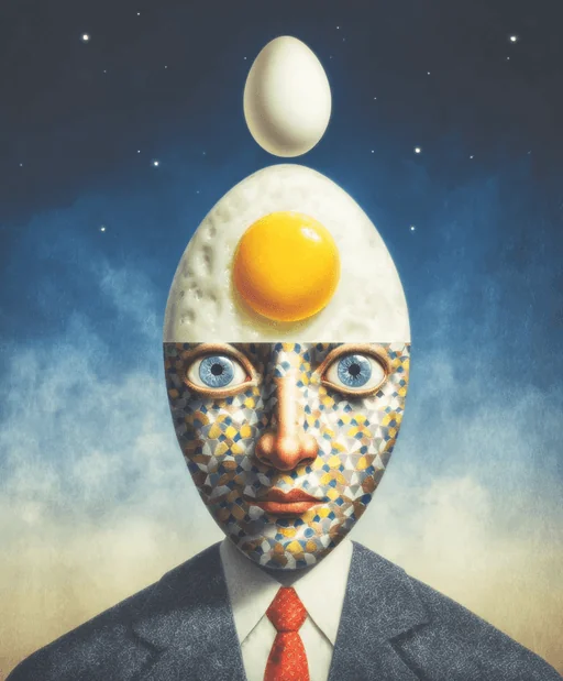 Артист на улице, балансирующий с мячом и яйцом синей тушью