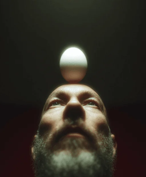 Артист на улице, балансирующий с мячом и яйцом синей тушью