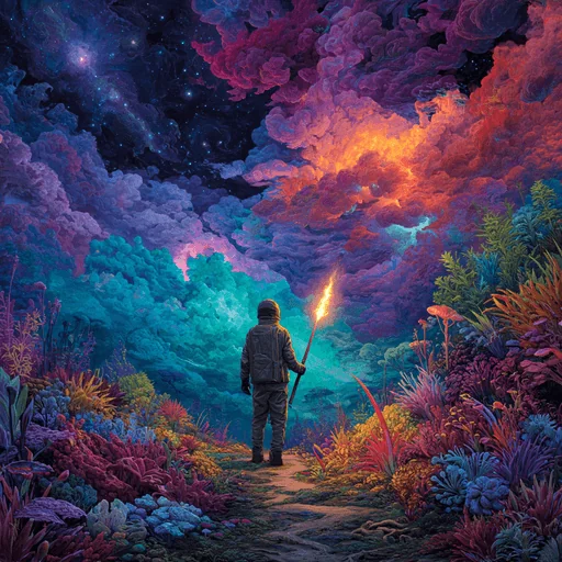 Галактический исследователь с факельным мечом на Земле