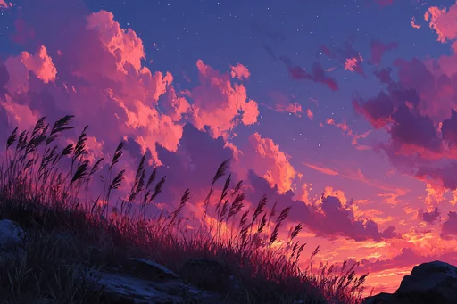 Розовые закатные облака над горным хребтом