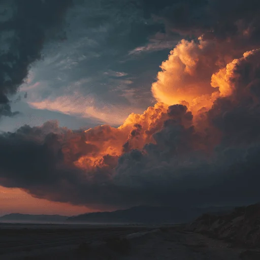 Пламенеющие оранжевые облака на закате