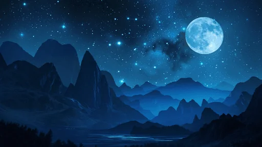 Силуэты гор при лунном свете под звездным небом