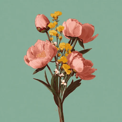 Иллюстрация розовых пионов