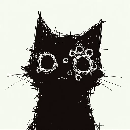 Черный кот с множеством глаз — набросок