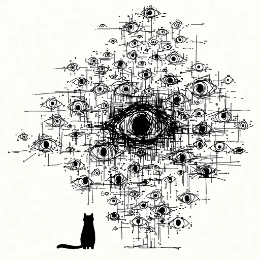 Черный кот с множеством глаз — набросок