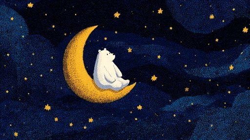 Милый медвежонок на полумесяце в звездной ночи