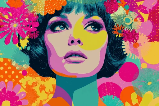 Яркое лицо женщины с разноцветными цветами