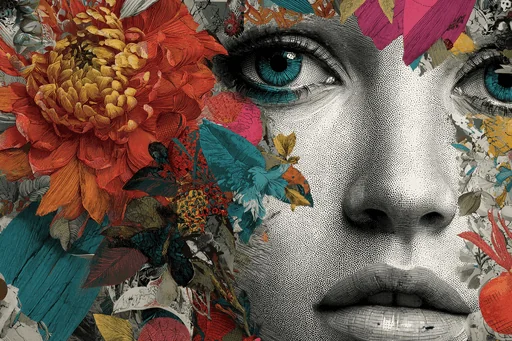 Яркое лицо женщины с разноцветными цветами