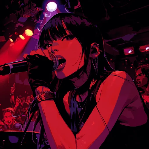 Японская тёмная поп-рэп исполнительница в живом выступлении