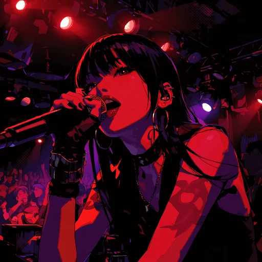 Японская тёмная поп-рэп исполнительница в живом выступлении