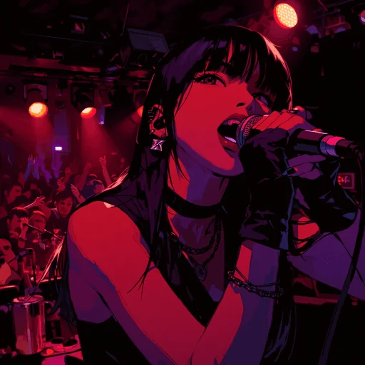 Японская тёмная поп-рэп исполнительница в живом выступлении