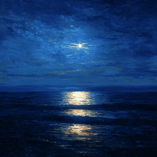 Лунная Ночь над Океаном с Мягкими Волнами