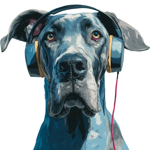 Бишон Фризе в розовых наушниках