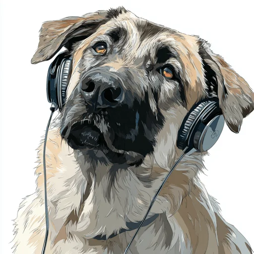 Бишон Фризе в розовых наушниках