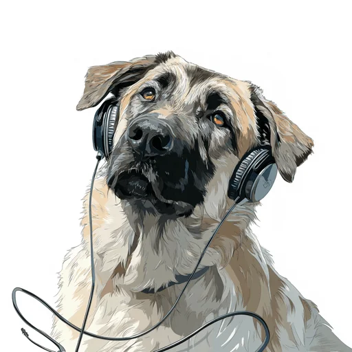 Бишон Фризе в розовых наушниках