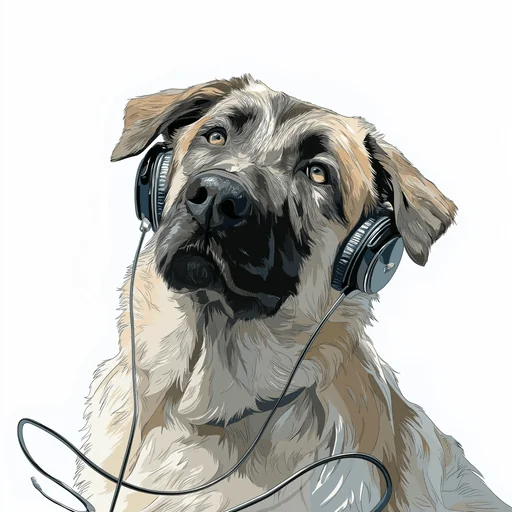 Бишон Фризе в розовых наушниках