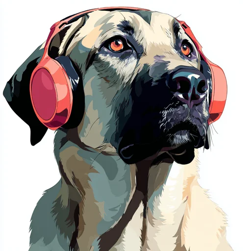 Бишон Фризе в розовых наушниках