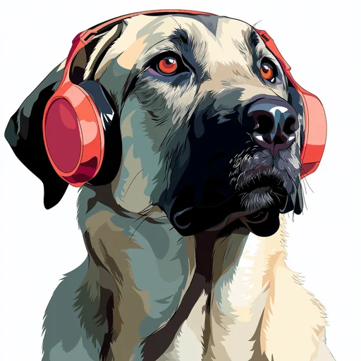 Бишон Фризе в розовых наушниках