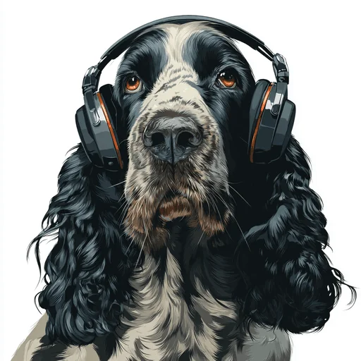 Бишон Фризе в розовых наушниках