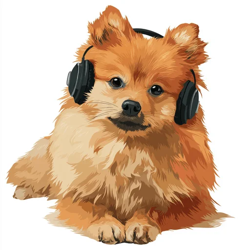 Бишон Фризе в розовых наушниках