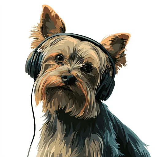 Бишон Фризе в розовых наушниках