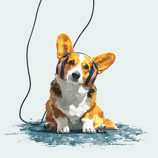 Бишон Фризе в розовых наушниках