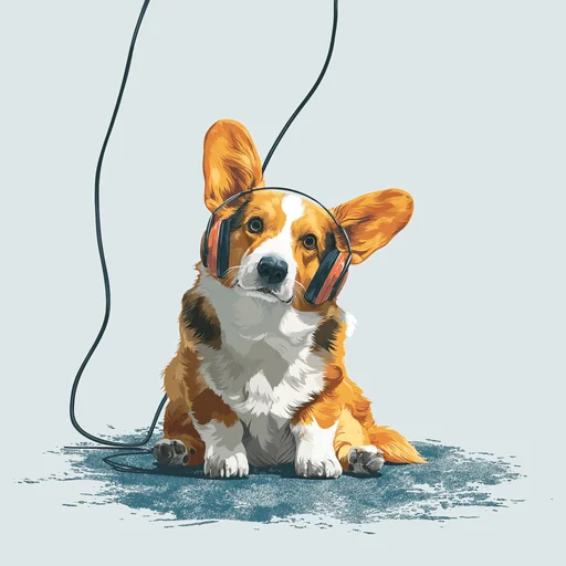 Бишон Фризе в розовых наушниках