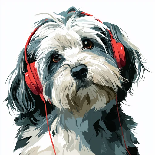 Бишон Фризе в розовых наушниках