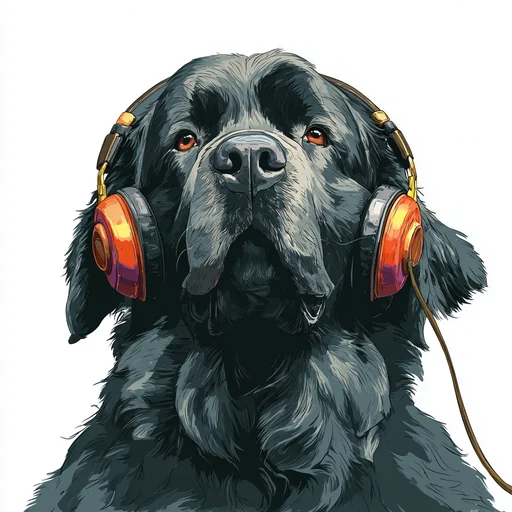 Бишон Фризе в розовых наушниках