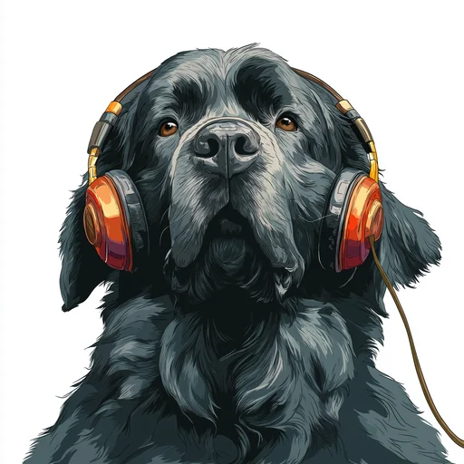 Бишон Фризе в розовых наушниках