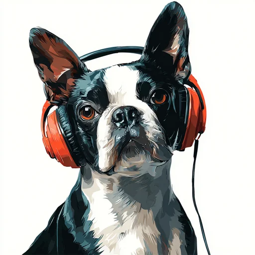 Бишон Фризе в розовых наушниках