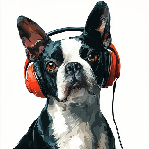 Бишон Фризе в розовых наушниках