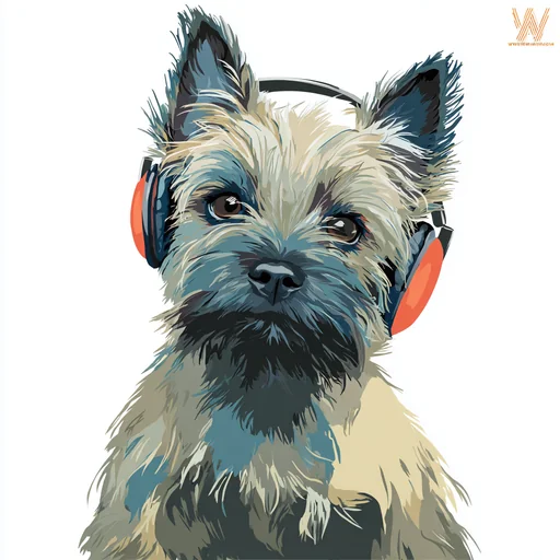 Бишон Фризе в розовых наушниках