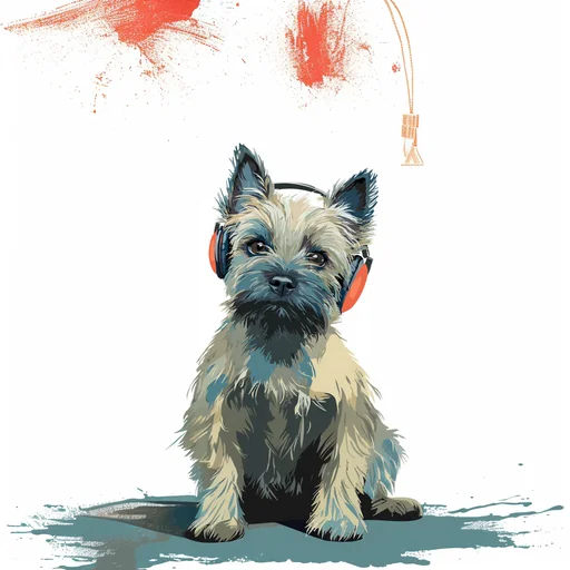 Бишон Фризе в розовых наушниках