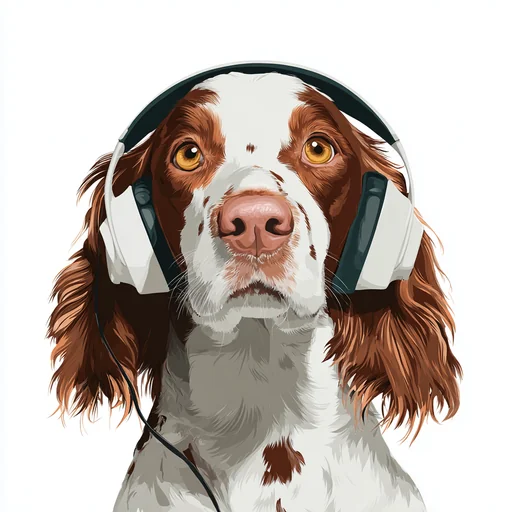 Бишон Фризе в розовых наушниках