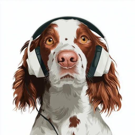 Бишон Фризе в розовых наушниках