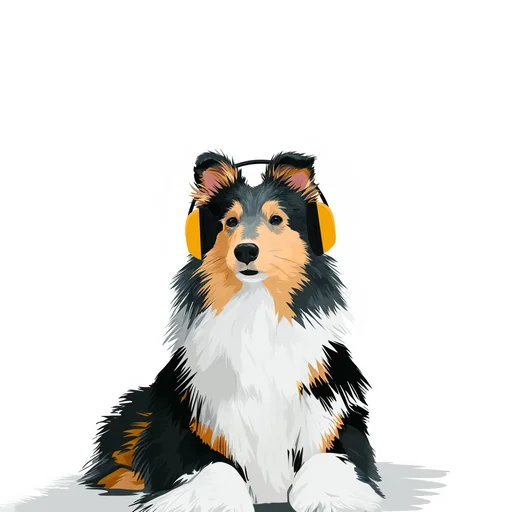 Бишон Фризе в розовых наушниках