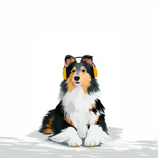 Бишон Фризе в розовых наушниках