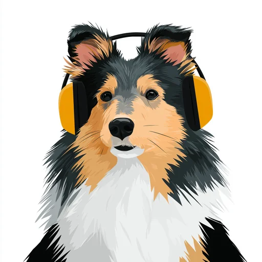 Бишон Фризе в розовых наушниках