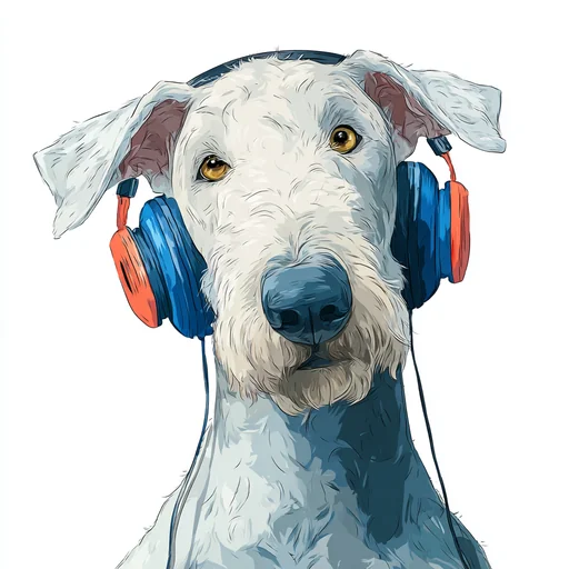 Бишон Фризе в розовых наушниках