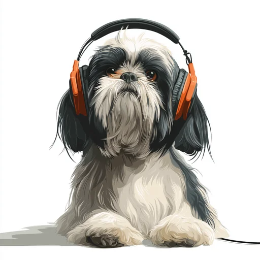 Бишон Фризе в розовых наушниках