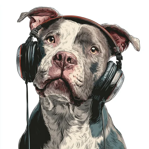 Бишон Фризе в розовых наушниках