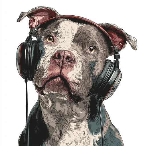 Бишон Фризе в розовых наушниках