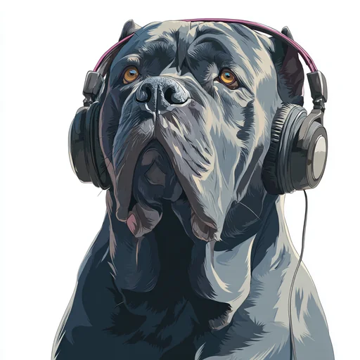 Бишон Фризе в розовых наушниках