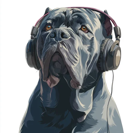 Бишон Фризе в розовых наушниках