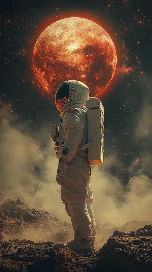 Астронавт на инопланетном пустынном пейзаже